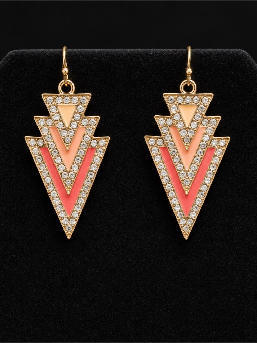 Coral & Gold-Tone Rhinestone Geometric Dangle Earrings